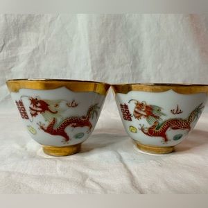 Vintage Chinese Jingdezhen porcelain phoenix dragon tea bowl
